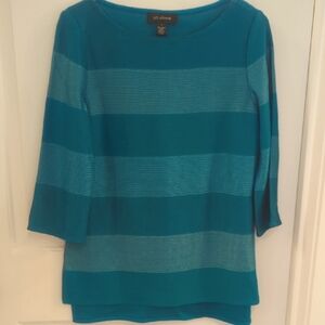 St. John Teal Blue stripes Wool Blend Knit Tunic Top With Three Quarter Sleeves